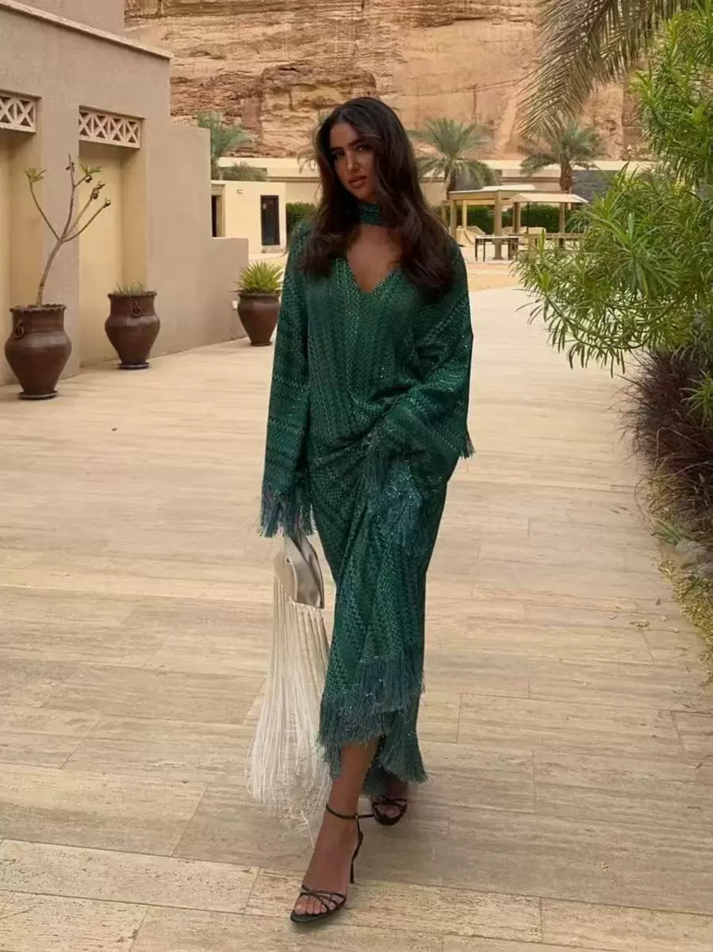 Zara Tassel Printed Long Robe Dress